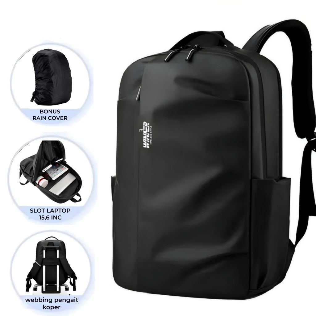 Tas Ransel Laptop Waterproof Bonus Rain Cover Ransel Pria Tas Sekolah Kuliah Kerja Winner 011-1 - foto 1 dari 10