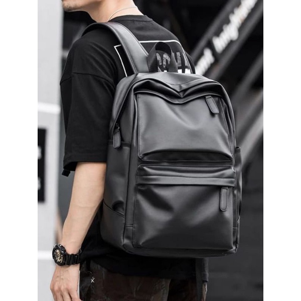 Tas Ransel Punggung Kulit Sekolah Pria Backpack Polos - foto 1 dari 10