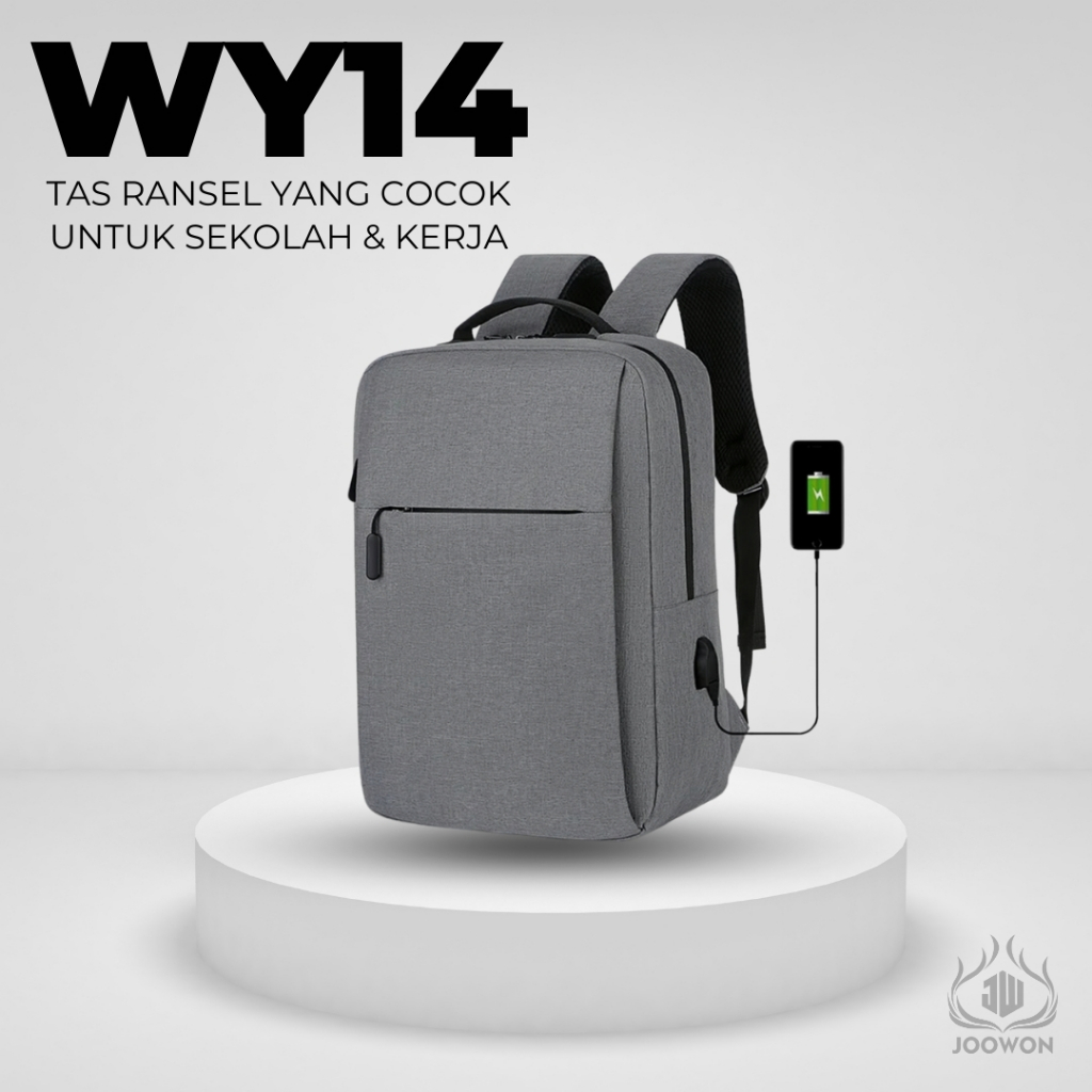 Tas Ransel Sekolah Kerja Kuliah / BackPack Kanvas Import Port USB Trendy Unisex Korean Style - WY14 - foto 1 dari 10