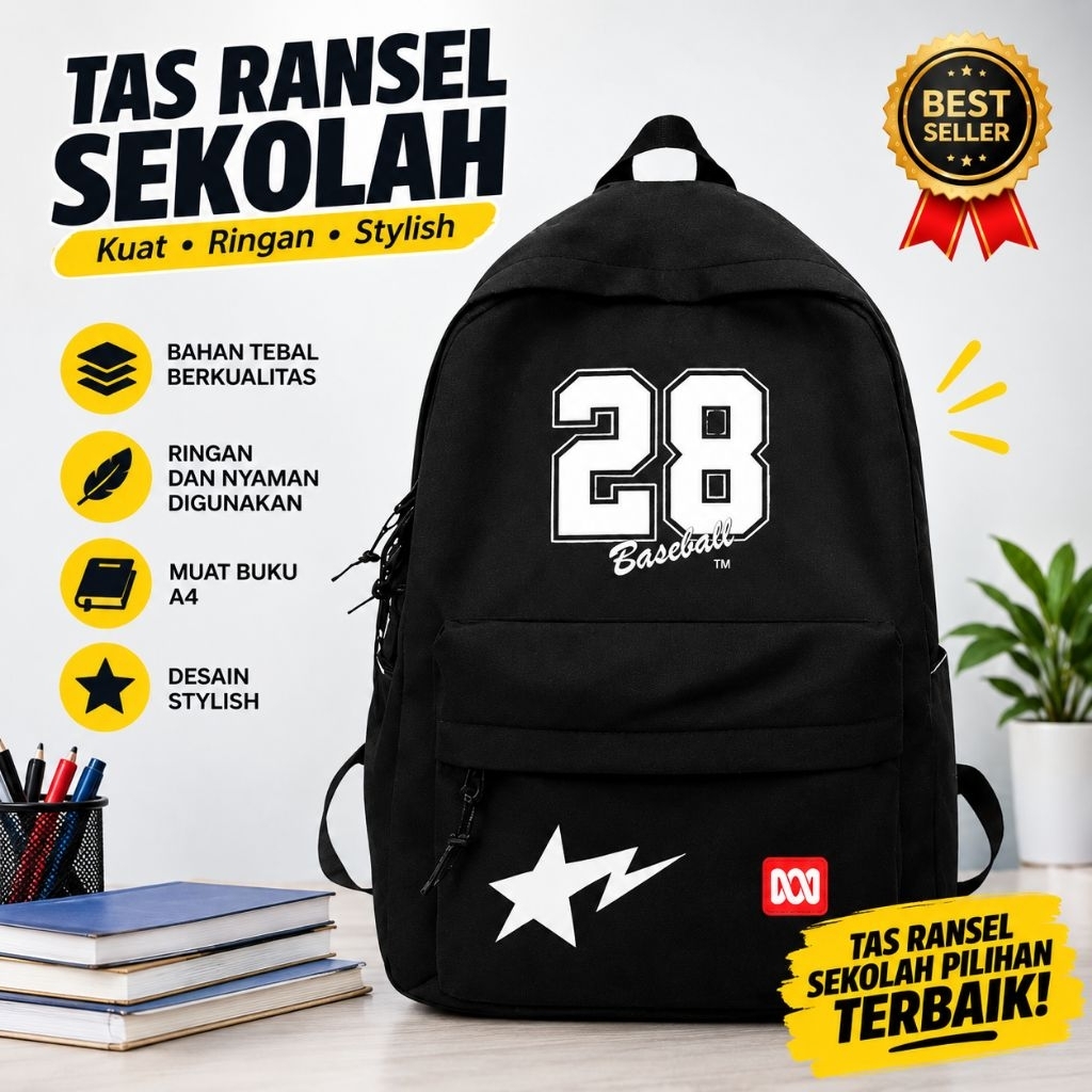 tas sekolah pria dengan motif aesthetik untuk SD /SMP bahan d300 kuat - foto 1 dari 10