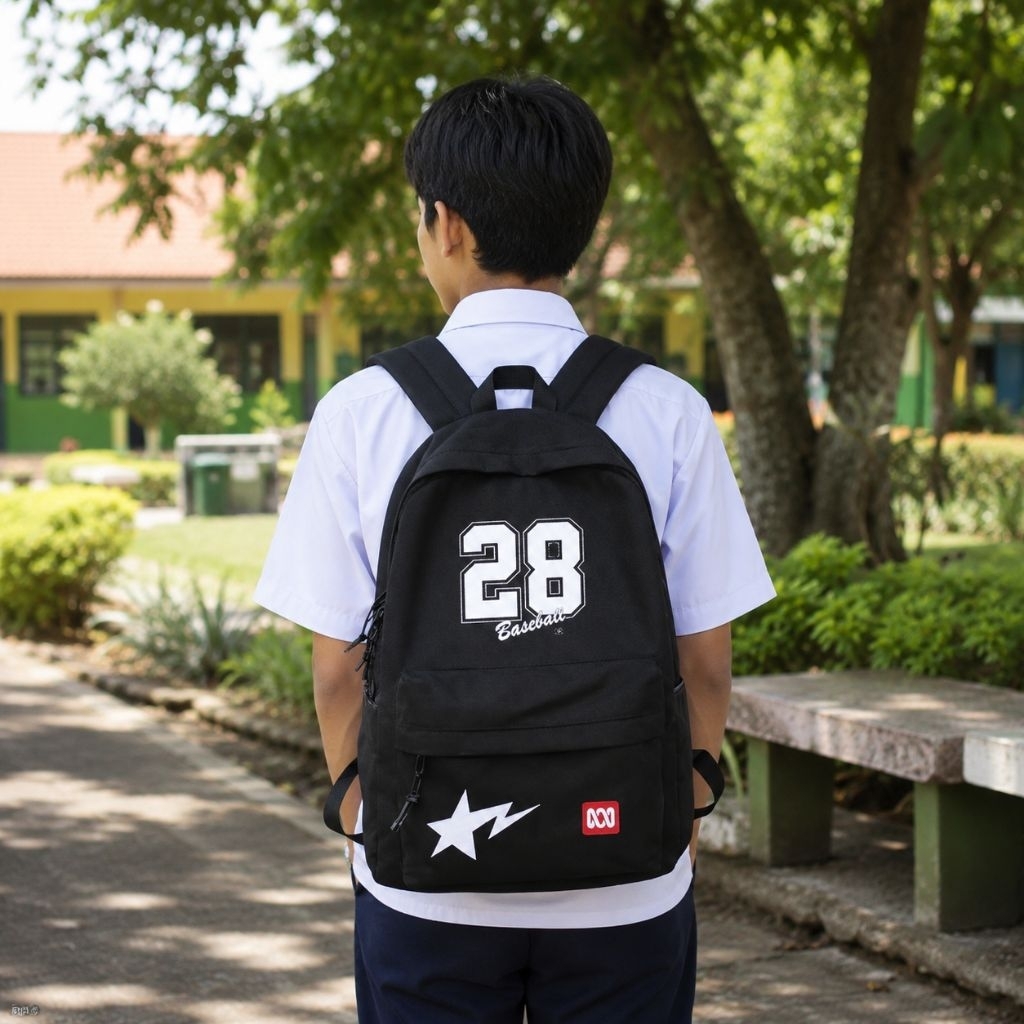 tas sekolah pria dengan motif aesthetik untuk SD /SMP bahan d300 kuat - foto 6 dari 10