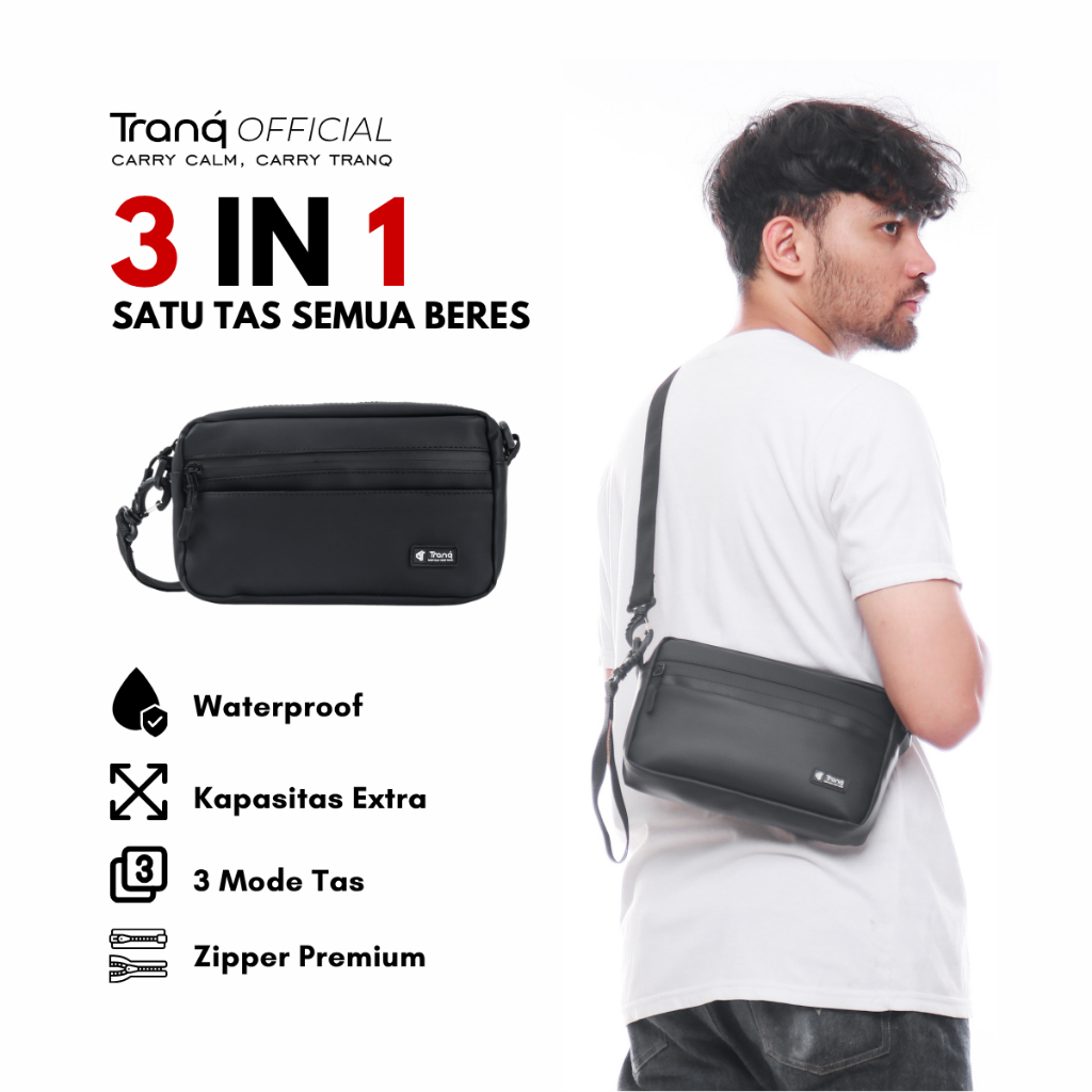 Tas Selempang Pria Anti Air Waterproof Sling Bag Pria 3in1 Tas Slempang Cowok Multifungsi Tas Bahu Pria Casual Kantor - Tranq - foto 1 dari 10