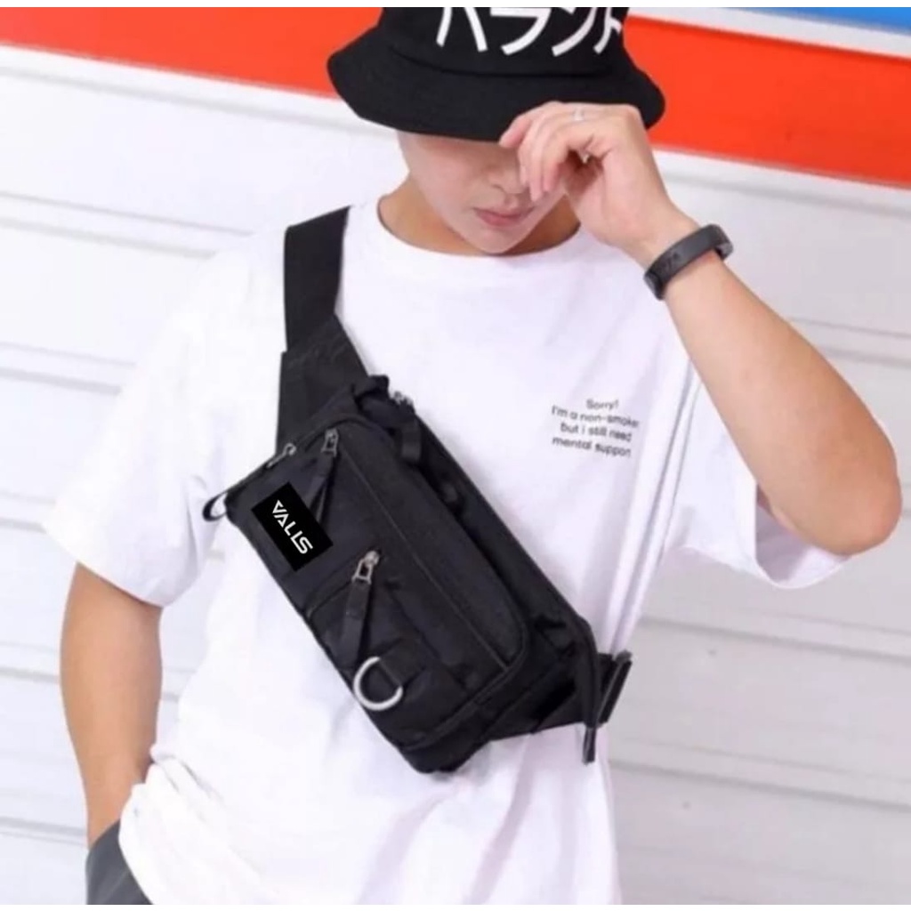 Tas Selempang Pria Youth Korea Hitam Army Nylon - foto 1 dari 10