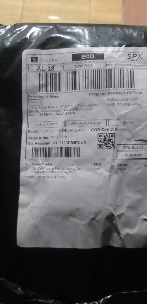 Tas Selempang Pria Youth Korea Hitam Army Nylon - Foto ulasan pembeli