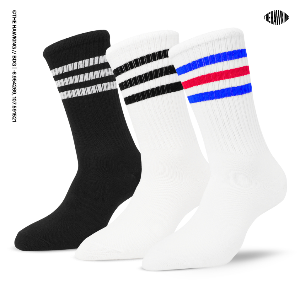 THE HAWKING - Kaos Kaki Oldschool Unisex Mid Calf Motif Three-Stripes Series - foto 1 dari 10