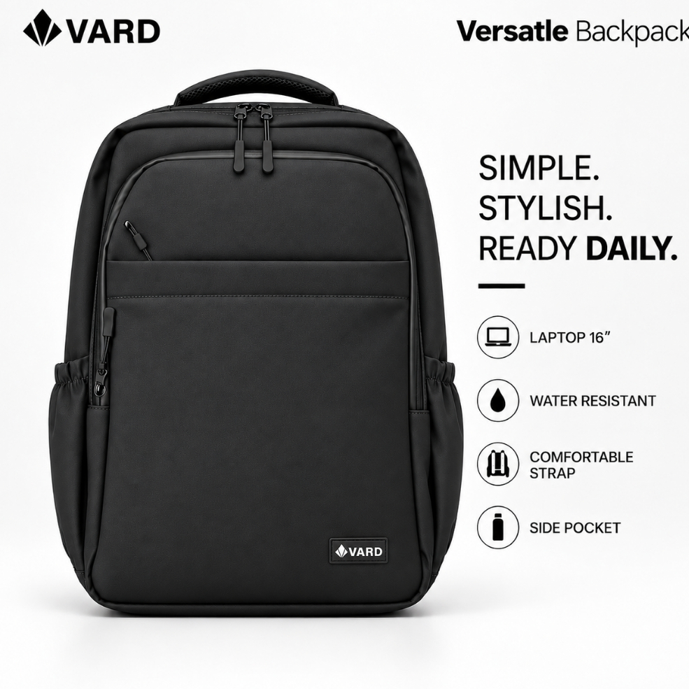 VARD Tas Ransel Pria Wanita Backpack Laptop 16 Inch Water Resistant Tas Kuliah Kerja Travel Casual Premium - foto 1 dari 10